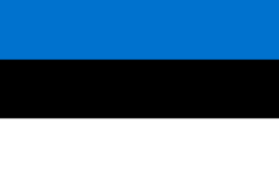 Flag of Estonia with horizontal stripes in blue, black, and white.