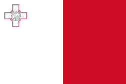 Flag of Malta with a white field and a red field, with the George Cross in the upper left corner.