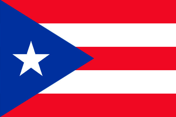 Flag of Puerto Rico with horizontal stripes in red and white, and a blue triangle with a white star on the left.