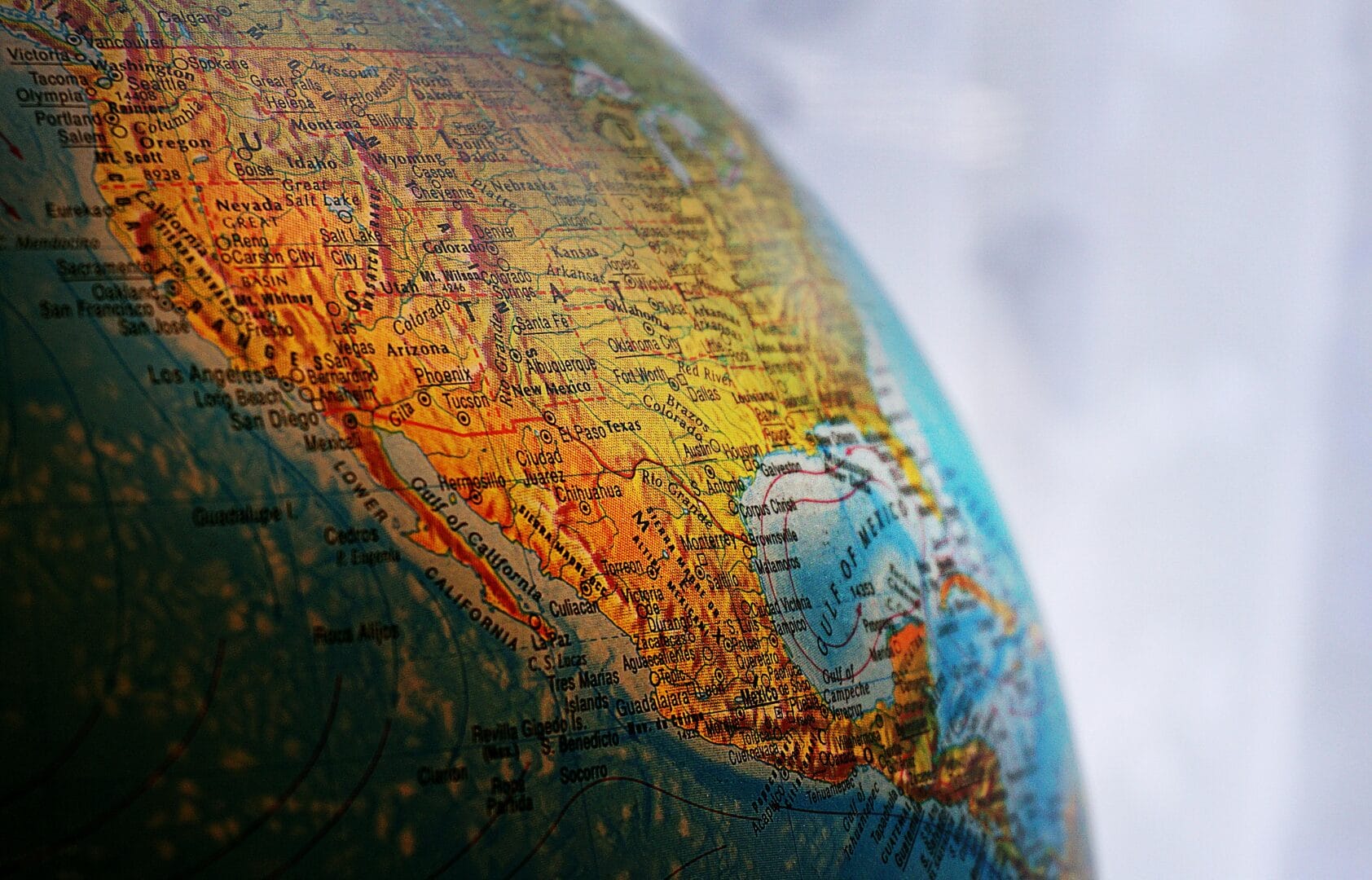 Close-up of a globe focusing on North America.